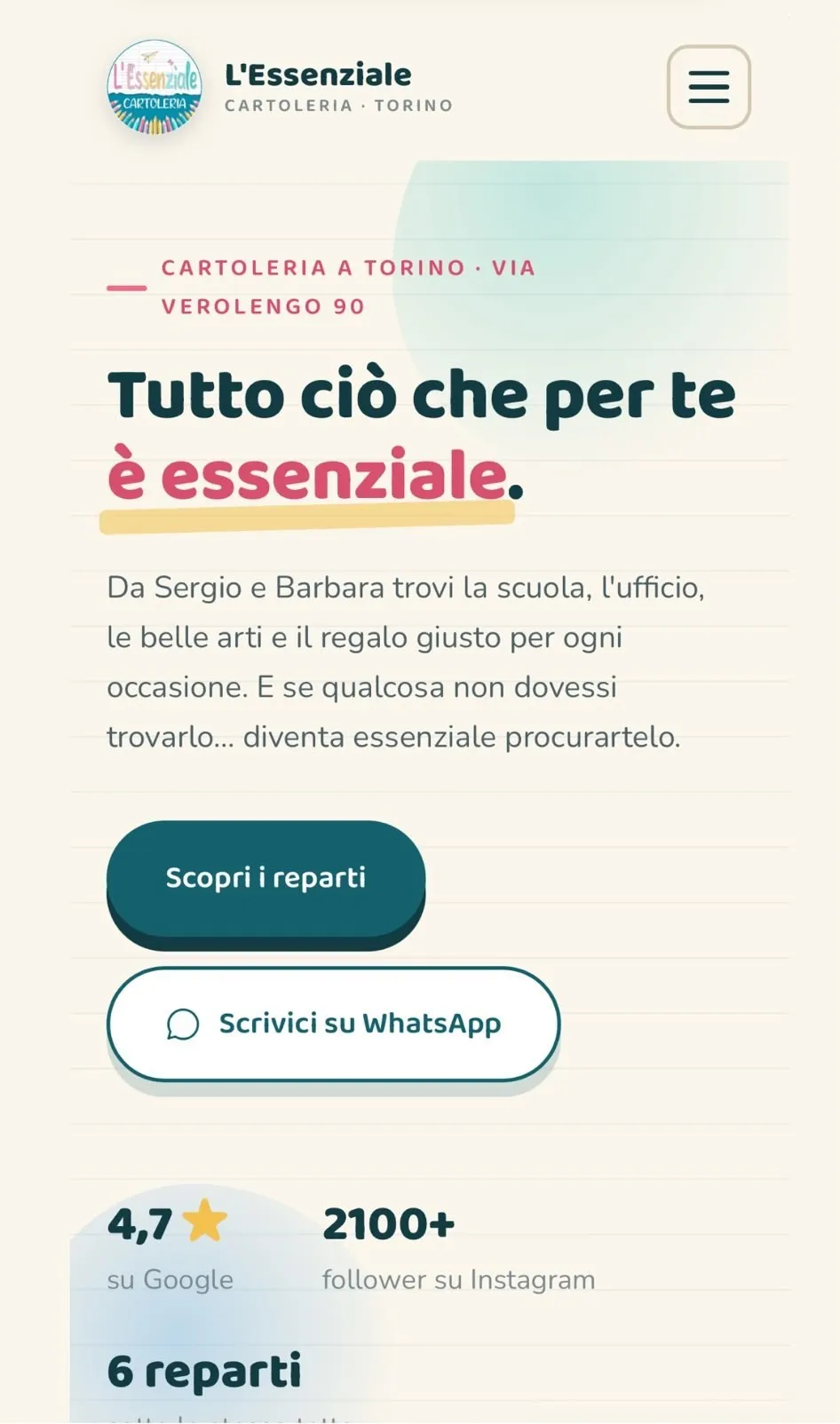 Il sito de L'Essenziale Cartoleria, Torino